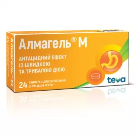 Алмагель® М, таблетки для розсмоктування, зі смаком м'яти, 300 мг + 450 мг, №24 | интернет-аптека Farmaco.ua