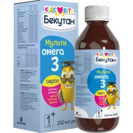 Бекутан Кідс Вітс Мультиомега-3, сироп зі смаком тропічних фруктів, флакон 250 мл | интернет-аптека Farmaco.ua