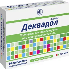 Деквадол, таблетки для розсмоктування, зі смаком м'яти, №36 (12х3) | интернет-аптека Farmaco.ua