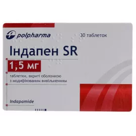 Індапен SR, таблетки вкриті оболонкою з модифікованим вивільненням, 1.5 мг, №30 | интернет-аптека Farmaco.ua