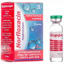 Норфлоксацин, капли глазные и ушные, флакон 5 мл, 3 мг/мл, №1 | интернет-аптека Farmaco.ua