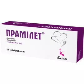 Прамілет, таблетки, 5 мг/20 мг, №30 (10х3) | интернет-аптека Farmaco.ua