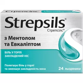 Стрепсилс, леденцы с ментолом и эвкалиптом, №24 | интернет-аптека Farmaco.ua
