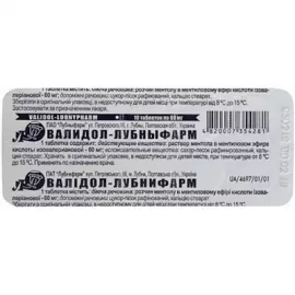 Валідол, таблетки, 0.06 г, №10 | интернет-аптека Farmaco.ua